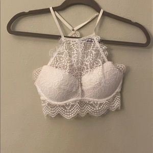 PINK white lace high neck bralette